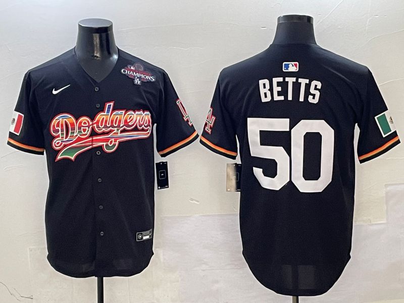 Men Los Angeles Dodgers #50 Betts Black rainbow Nike 2025 MLB Jersey style 6
